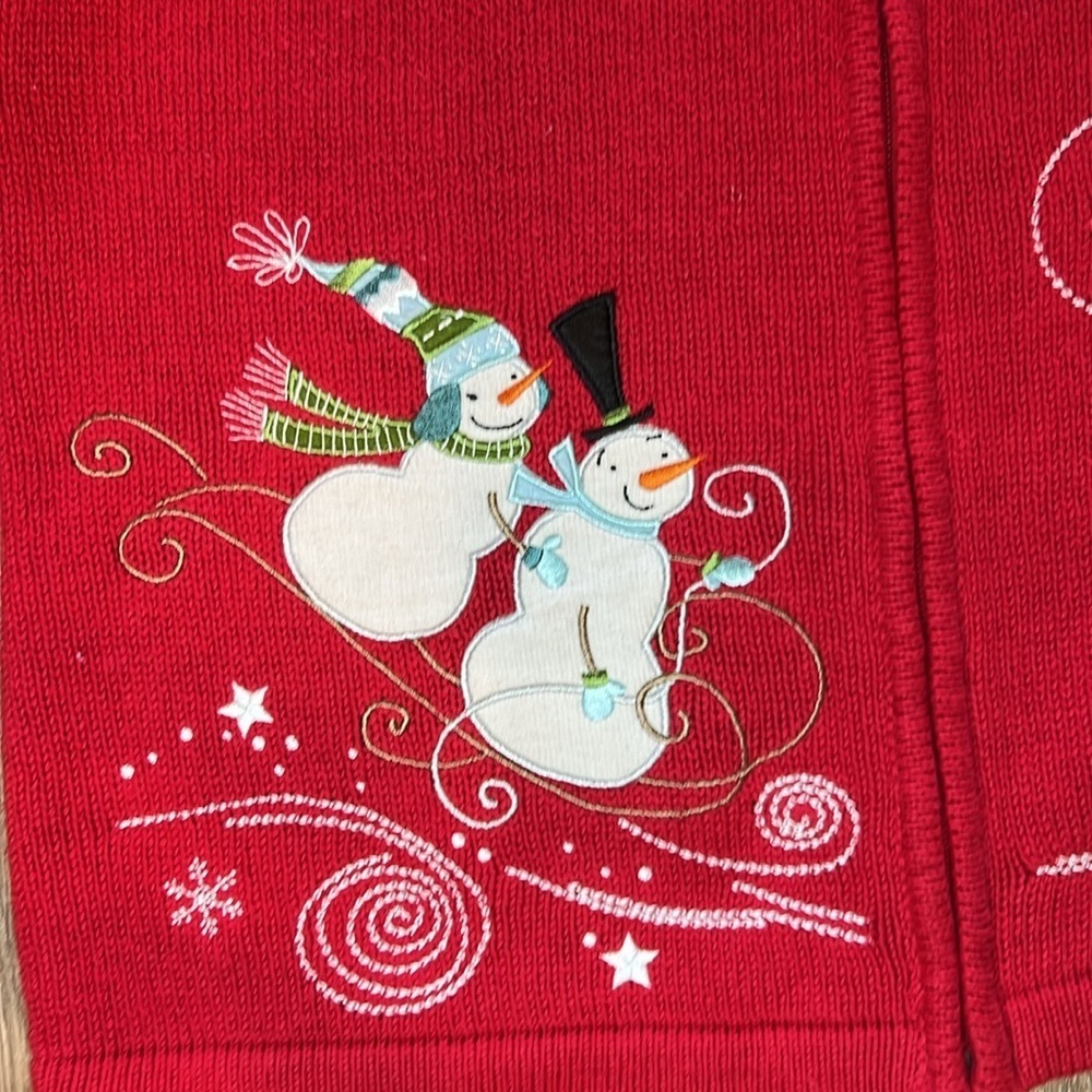 Holiday Christopher & Banks Red Zip Up Snowman / Winter Vest Size Large - Picture 3 of 8